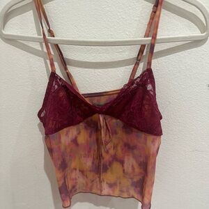 Urban Outfitters Burgundy and Multicolor Lace Cami Top